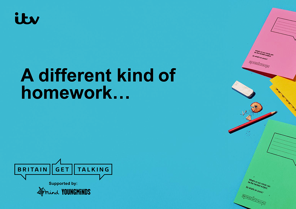 An image of coloured school jotters and pencils. Text reads: A different kind of homework