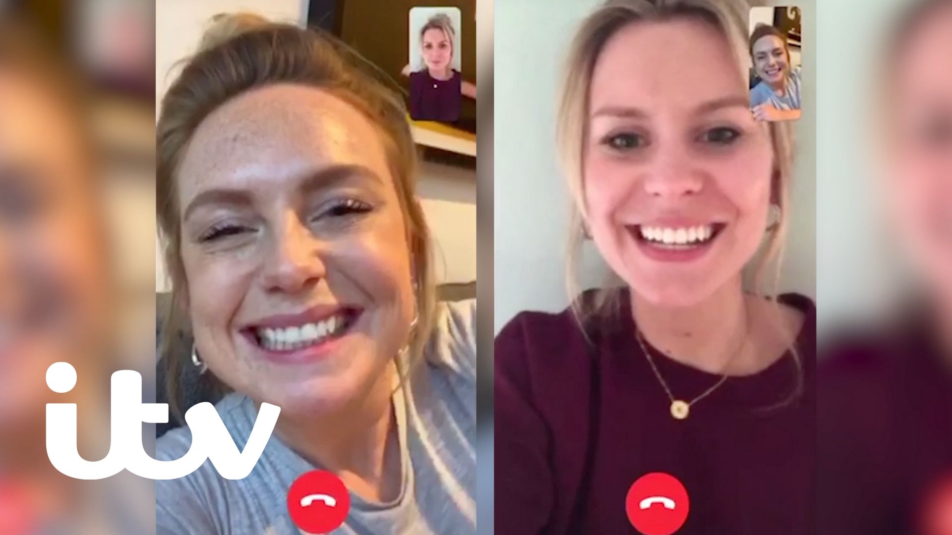 Natalie Ann Jamieson and Olivia Bromley smile at each whilst they chat on a video call.