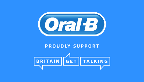 Oral-B logo. The text reads 'Oral-B. Proudly support Britain Get Talking.'