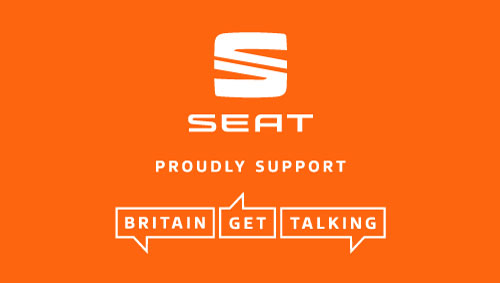 Seat logo. The text reads 'Seat. Proudly support Britain Get Talking.'