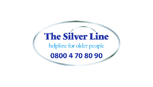The Silver Line helpine for older people logo. Underneath there is the phone number 08004708090